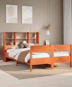 Letto Libreria Senza Materasso Marrone Cera 140x200 Cm In Pino
