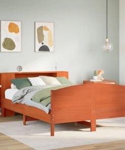 Letto Libreria Senza Materasso Marrone Cera 140x200 Cm In Pino