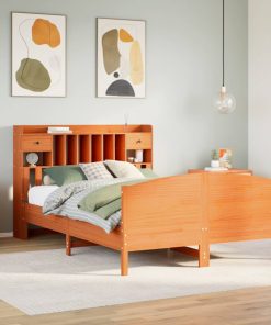 Letto Libreria Senza Materasso Marrone Cera 140x200 Cm In Pino