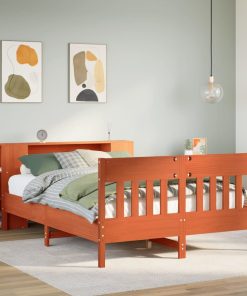 Letto Libreria Senza Materasso Marrone Cera 140x200 Cm In Pino