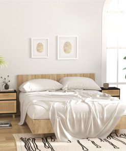 Comodini 2 Pz Neri In Legno Massello Di Pino E Rattan Naturale