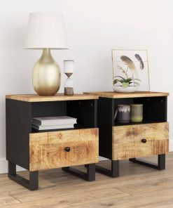 Comodini 2pz In Legno Massello Di Mango E Legno Multistrato