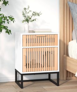 Comodino Bianco 40x30x55,5 Cm Legno Multistrato E Ferro