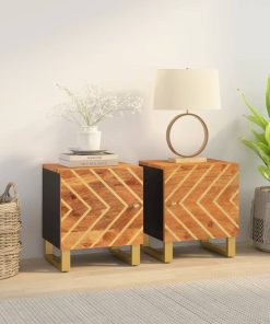 Comodini 2 Pz Marrone E Nero In Legno Massello Di Mango