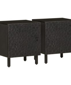Comodini 2pz Neri 40x33x46 Cm In Legno Massello Di Mango