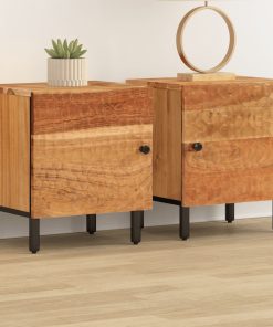 Comodini 2pz 40x33x46 Cm In Legno Massello Di Acacia