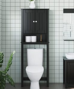 Portaoggetti Sopra Wc Berg Nero 60x27x164,5 Cm Legno Massello