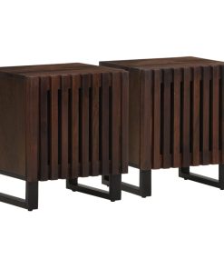Comodini 2pz 40x34x46 Cm In Legno Massello Di Mango