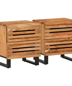 Comodini 2pz 40x34x46 Cm In Legno Massello Di Acacia