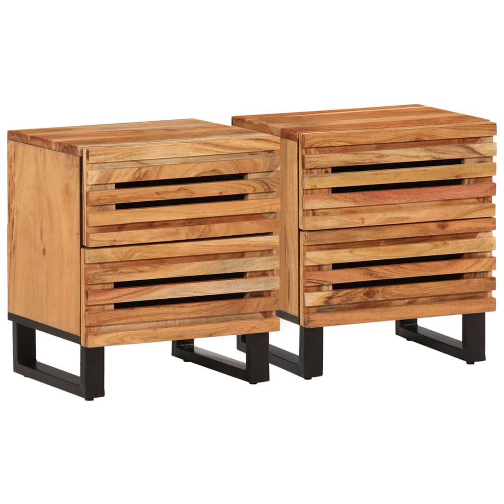 Comodini 2pz 40x34x46 Cm In Legno Massello Di Acacia
