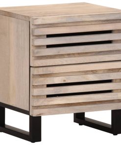 Comodino 40x34x46 Cm In Legno Massello Di Mango Sbiancato