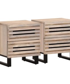 Comodini 2pz 40x34x46 Cm In Legno Massello Di Mango Sbiancato