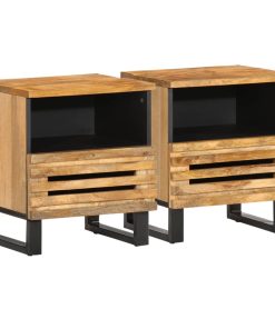 Comodini 2pz 40x34x46 Cm In Legno Massello Di Mango