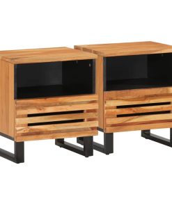 Comodini 2pz 40x34x46 Cm In Legno Massello Di Acacia