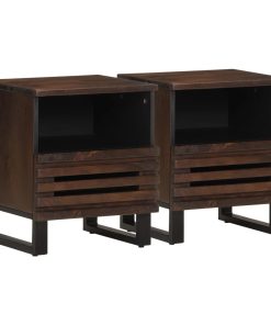 Comodini 2pz 40x34x46 Cm In Legno Massello Di Mango