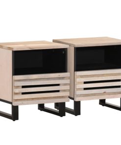 Comodini 2pz 40x34x46 Cm In Legno Massello Di Mango Sbiancato