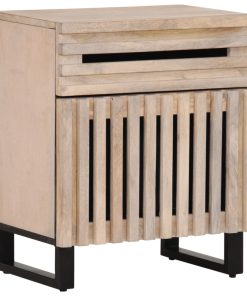Comodino Bianco 50x34x60 Cm In Legno Massello Di Mango