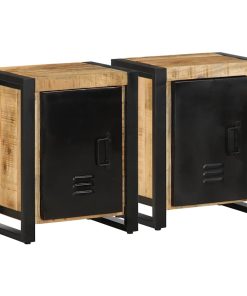 Comodini 2 Pz In Legno Massello Di Mango Grezzo