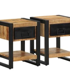 Comodini 2 Pz In Legno Massello Di Mango Grezzo