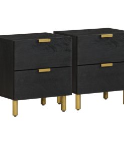 Comodini 2 Pz Neri 40x33x46 Cm In Legno Massello Di Mango