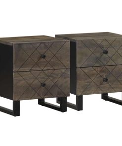 Comodini 2pz Neri 40x33x46 Cm In Legno Massello Di Mango