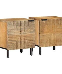 Comodini 2pz Marrone 40x33x46 Cm In Legno Massello Di Mango