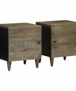 Comodini 2pz Grigio Chiaro 40x33x46 Cm In Legno Massello Mango