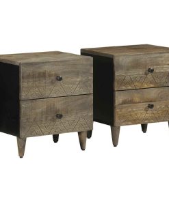 Comodini 2pz Grigio Chiaro 40x33x46 Cm In Legno Massello Mango