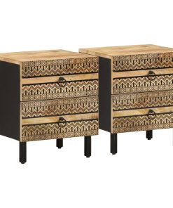 Comodini 2pz Neri 40x33,5x46 Cm Legno Massello Mango Grezzo