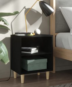 Comodini Con Gambe In Legno Massello 2pz Neri 40x30x50 cm