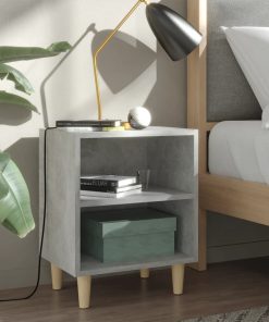 Comodini Gambe In Legno Massello 2pz Grigio Cemento 40x30x50 cm