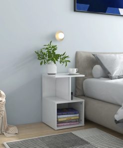 Comodini 2pz Bianco Lucido 35x35x55 Cm In Legno Multistrato