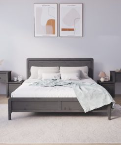 Comodini 2 Pz Grigi 79,5x38x65,5 Cm In Legno Massello Di Pino