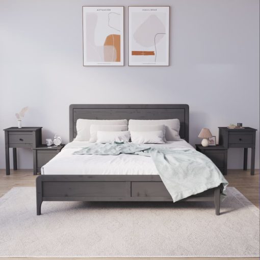 Comodini 2 Pz Grigi 79,5x38x65,5 Cm In Legno Massello Di Pino