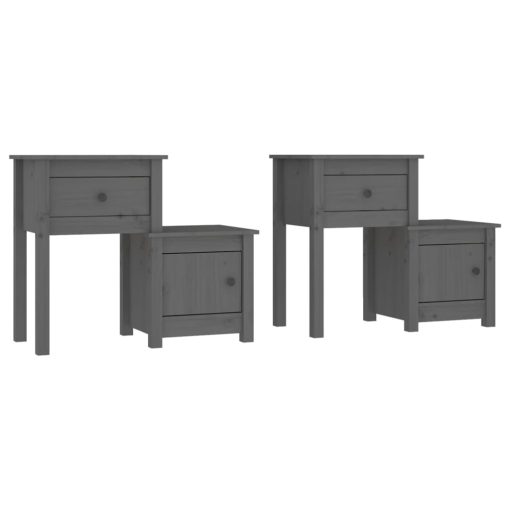 Comodini 2 Pz Grigi 79,5x38x65,5 Cm In Legno Massello Di Pino - Image 2