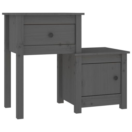 Comodini 2 Pz Grigi 79,5x38x65,5 Cm In Legno Massello Di Pino - Image 3