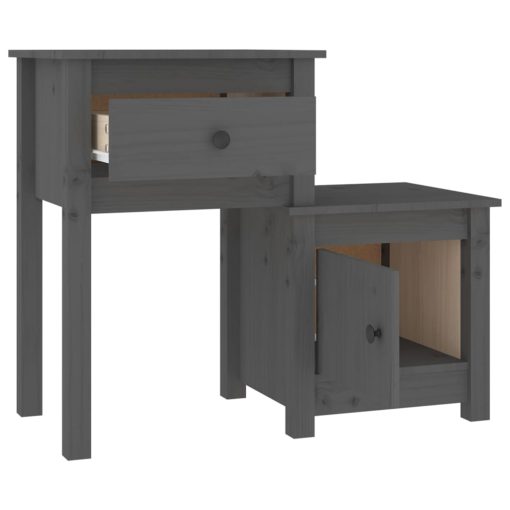 Comodini 2 Pz Grigi 79,5x38x65,5 Cm In Legno Massello Di Pino - Image 4