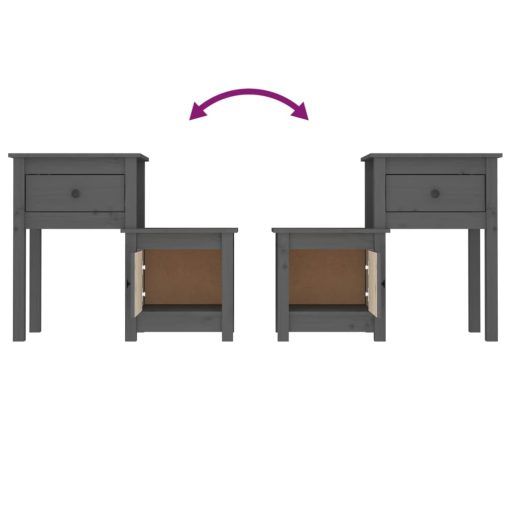 Comodini 2 Pz Grigi 79,5x38x65,5 Cm In Legno Massello Di Pino - Image 6