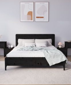 Comodini 2 Pz Neri 79,5x38x65,5 Cm In Legno Massello Di Pino