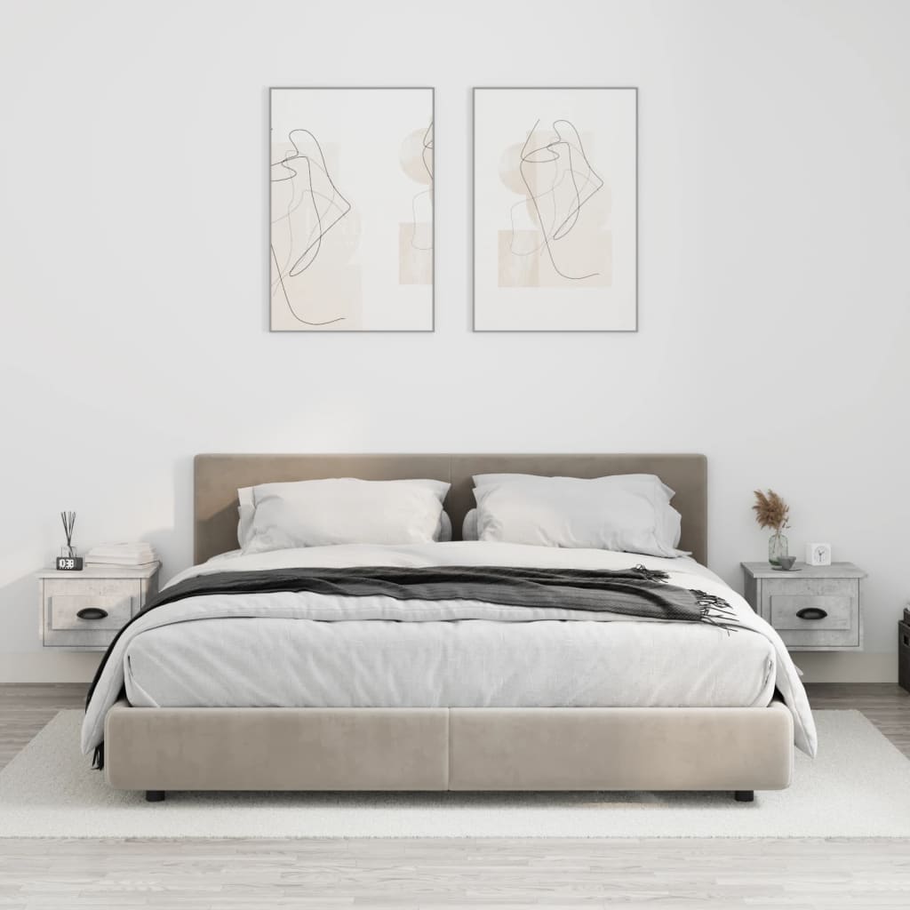 Comodini A Parete 2 Pz Grigio Cemento 41,5x36x28 cm