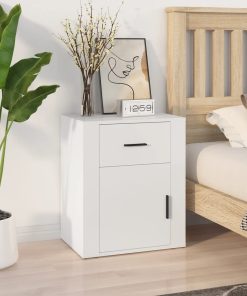 Comodino Bianco 50x36x60 Cm In Legno Ingegnerizzato