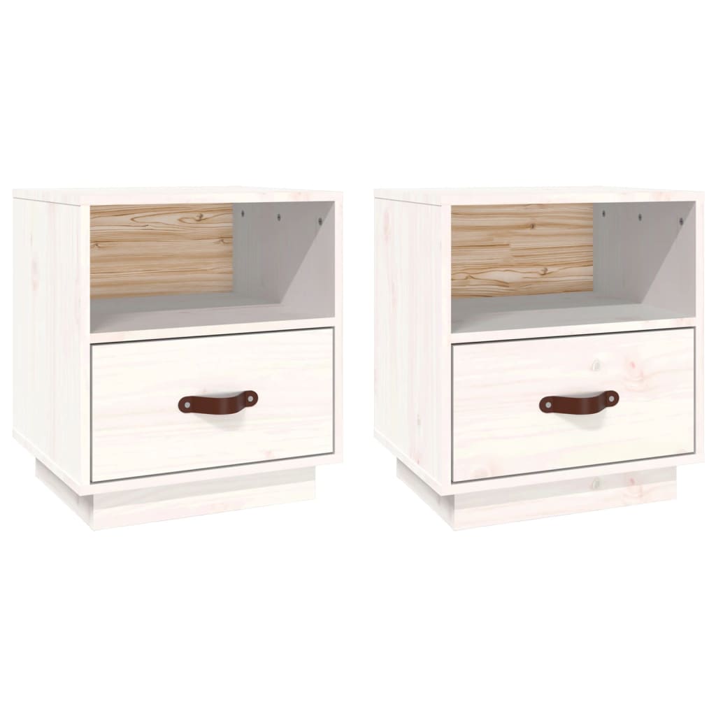 Comodini Bianco 2 Pz 40x34x45 Cm In Legno Massello Di Pino - Image 2