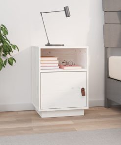 Comodino Bianco 40x34x55 Cm In Legno Massello Di Pino