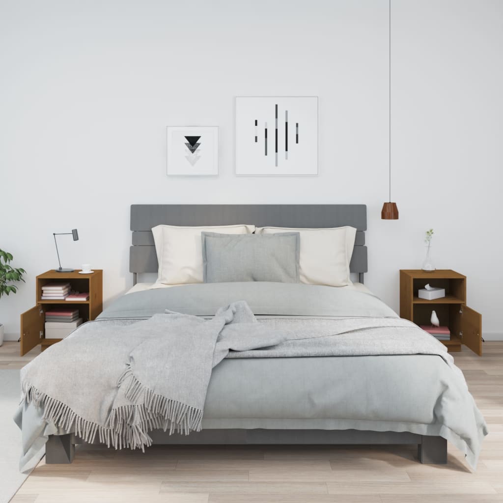Comodini Ambrati 2 Pz 40x34x55 Cm In Legno Massello Di Pino - Image 3