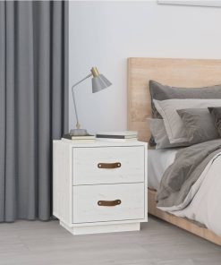 Comodino Bianco 40x34x45 Cm In Legno Massello Di Pino