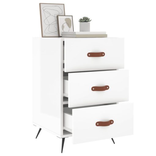 Comodino Bianco Lucido 40x40x66 Cm In Legno Multistrato - Image 3