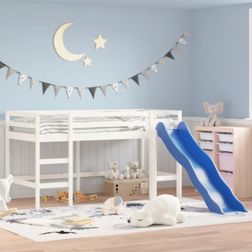 Letto Soppalco Scivolo Bambini Bianco 90x190 Cm Massello Pino