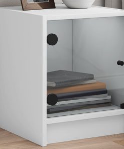 Comodini Con Ante In Vetro 2pz Bianco 35x37x42 cm