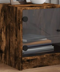 Comodini Con Ante In Vetro 2pz Rovere Fumo 35x37x42 cm