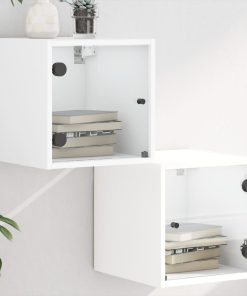 Comodini Con Ante In Vetro 2pz Bianco 35x37x35 cm